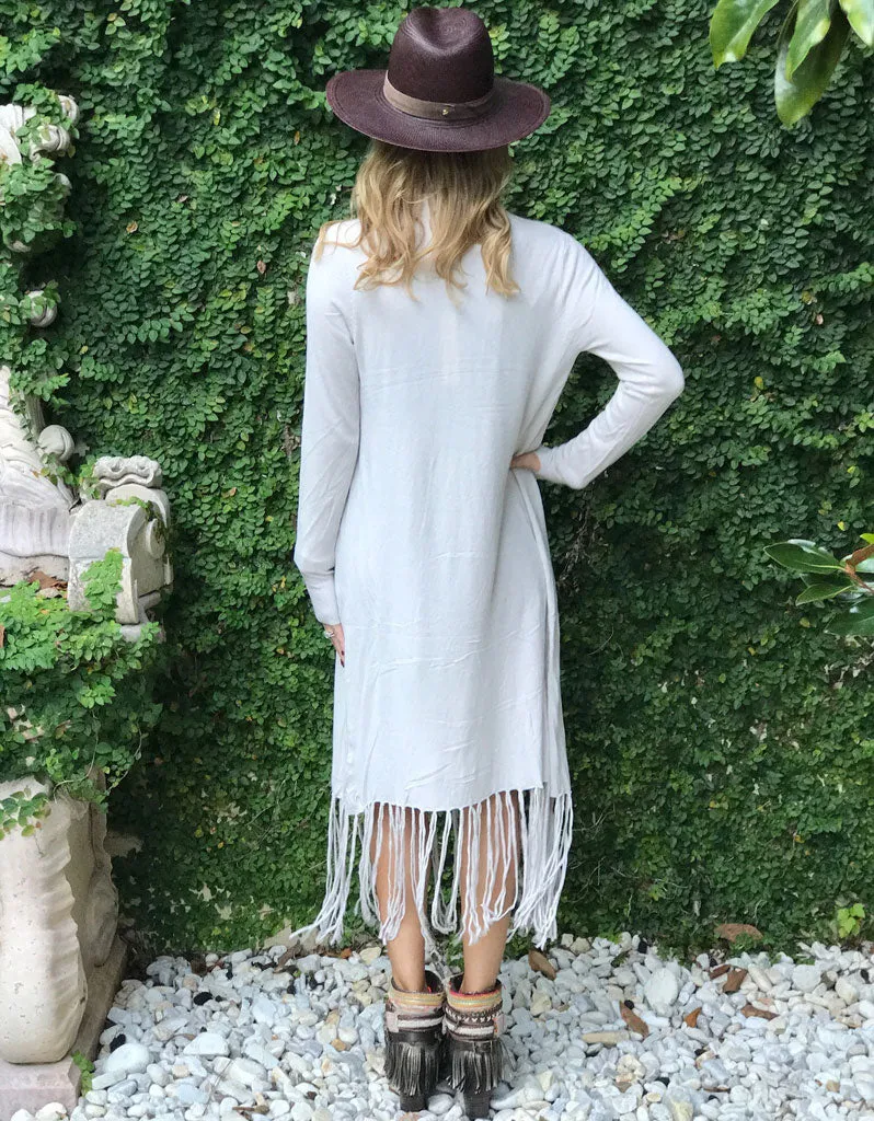 Zella Fringe Duster Cardigan in Pearl