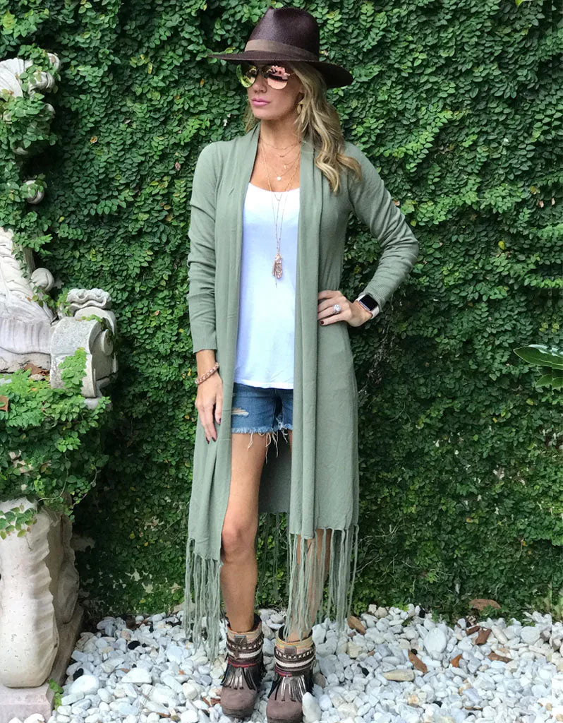 Zella Fringe Duster Cardigan in Pearl